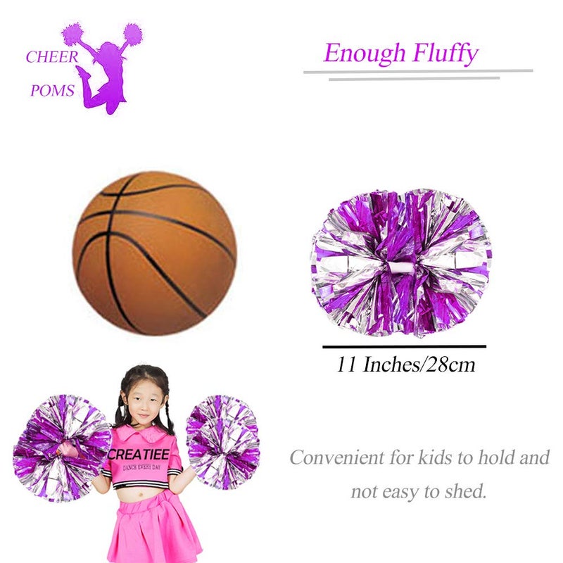 CREATIEE-PRO 4Pcs Metallic Cheerleading Pom Poms, 2 Pair Cheerleader Cheering Squad Pompoms for School Sports Dance Games Team Spirit Cheer - Image 4